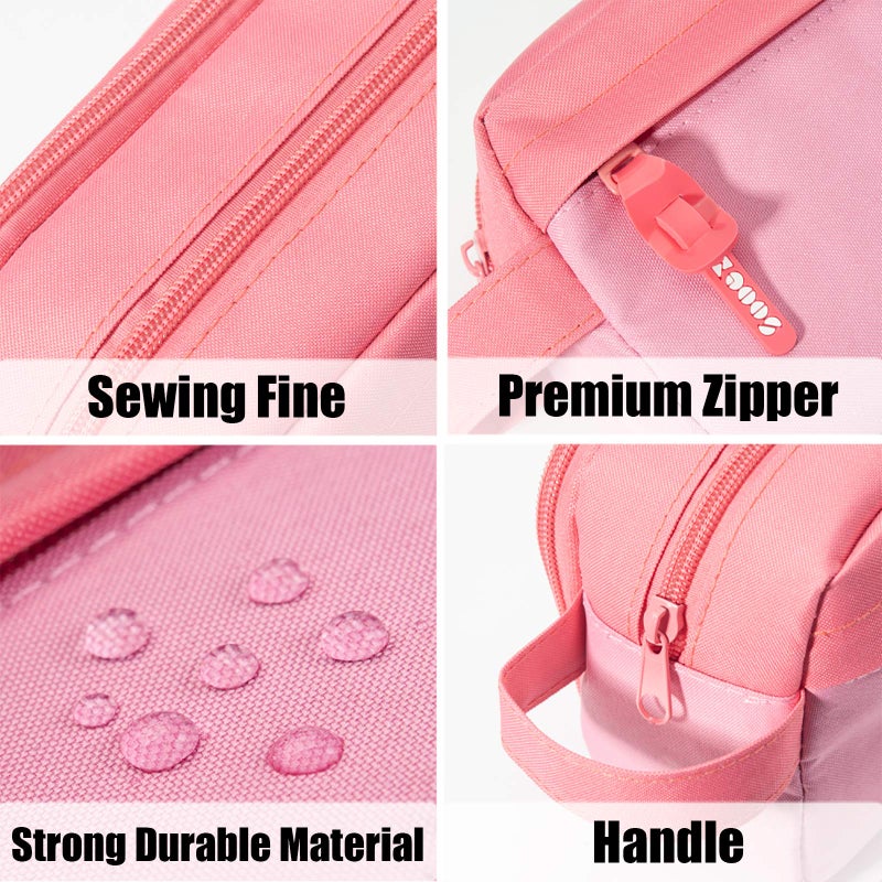 Sooez High Capacity Pencil Case, Big Pencil Bag Pouch Box Organizer Pen Case, Portable Journaling Supplies with Easy Grip Handle & Loop, Asthetic Supply for Girls Adults, Pink - Image 3